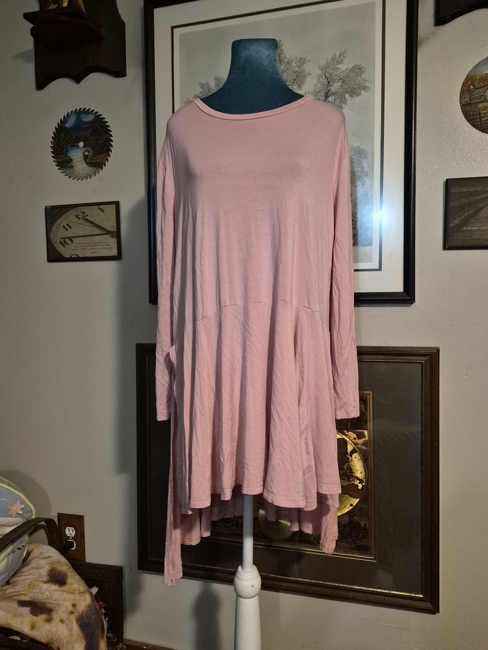 Zeagoo Pink High-Low Side Slit Long Sleeve Shirt XL
